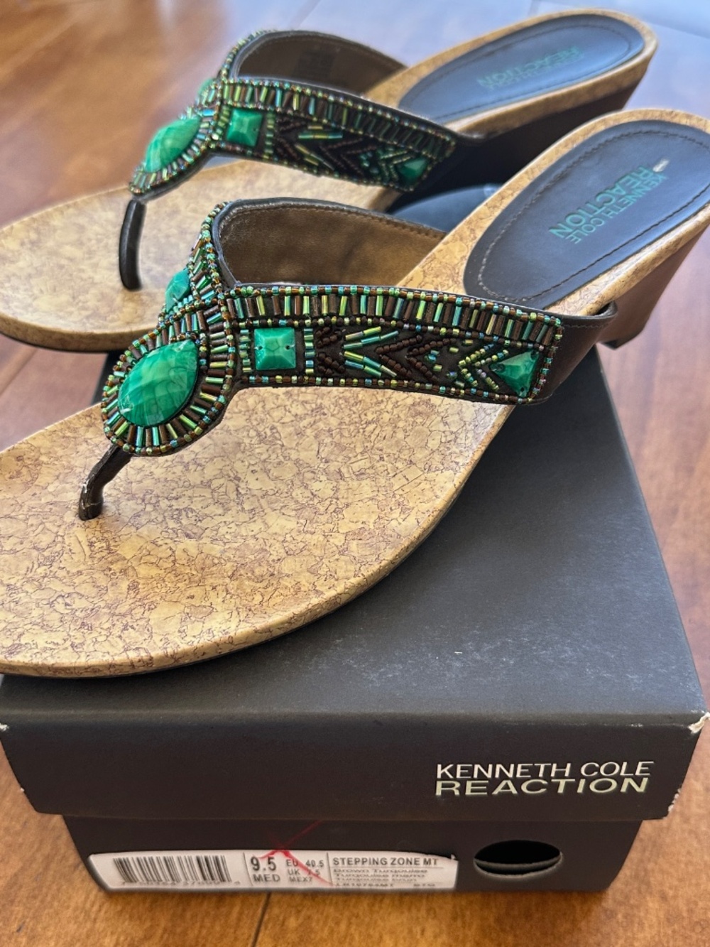 KENNETH COLE REACTION Thong Sandals Turquoise & Brown Woman's 9.5 - Picture 6 of 8
